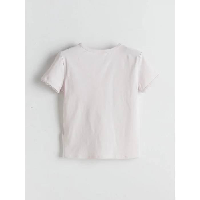 LCW Kids Lila Bisiklet Yaka Baskılı Kız Çocuk Tişört