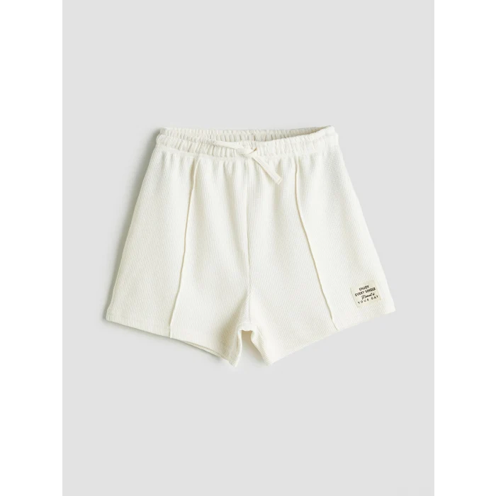 LCW Kids Ekru Beli Lastikli Kız Çocuk Şort