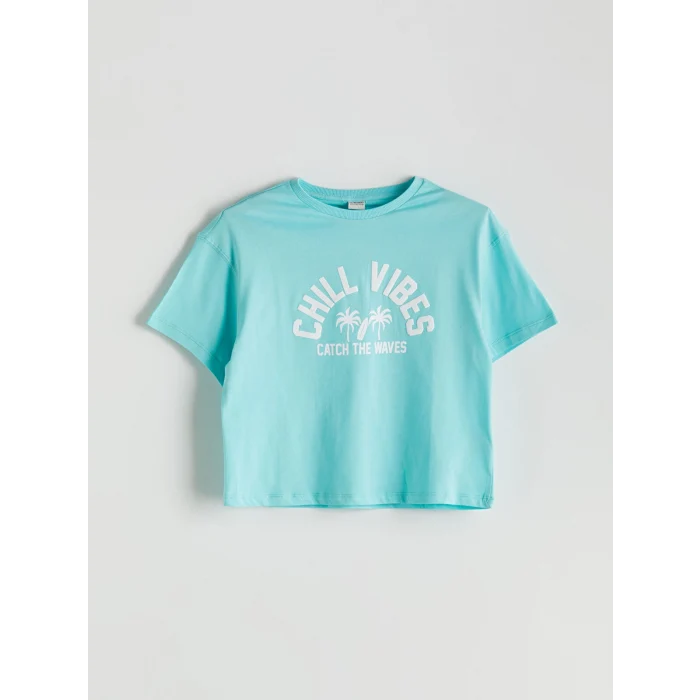 LCW Kids Turkuaz Bisiklet Yaka Kız Çocuk Tişört