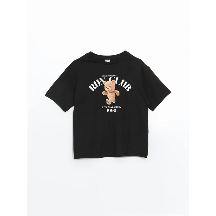 LCW Kids Siyah Bisiklet Yaka Kız Çocuk Tişört