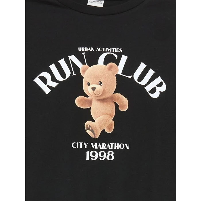 LCW Kids Siyah Bisiklet Yaka Kız Çocuk Tişört