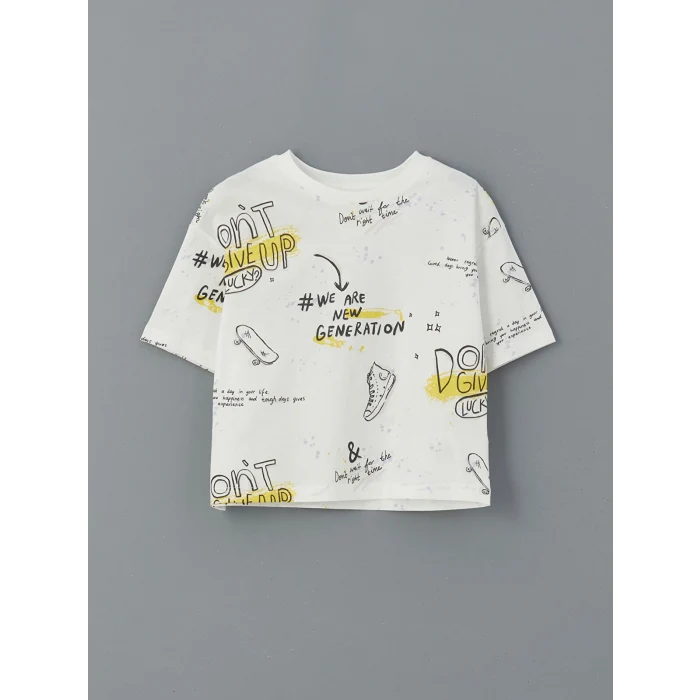 LCW Kids Ekru Bisiklet Yaka Kız Çocuk Tişört