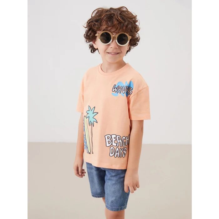 LCW Kids Turuncu Bisiklet Yaka Erkek Çocuk Tişört