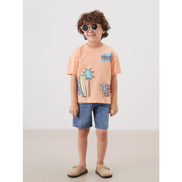 LCW Kids Turuncu Bisiklet Yaka Erkek Çocuk Tişört