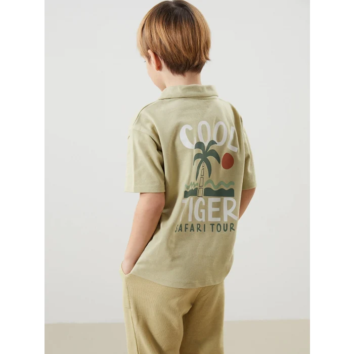 LCW Kids Haki Resort Yaka Baskılı Erkek Çocuk Tişört
