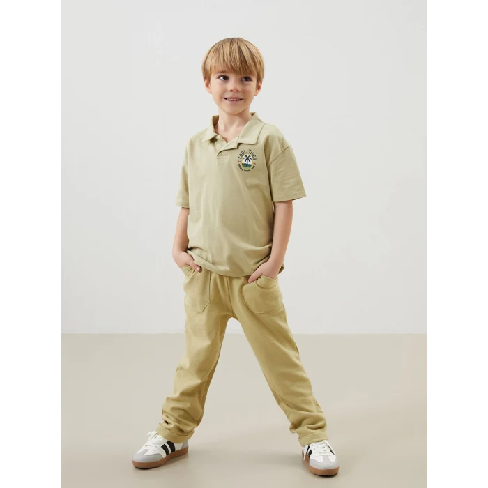 LCW Kids Haki Resort Yaka Baskılı Erkek Çocuk Tişört