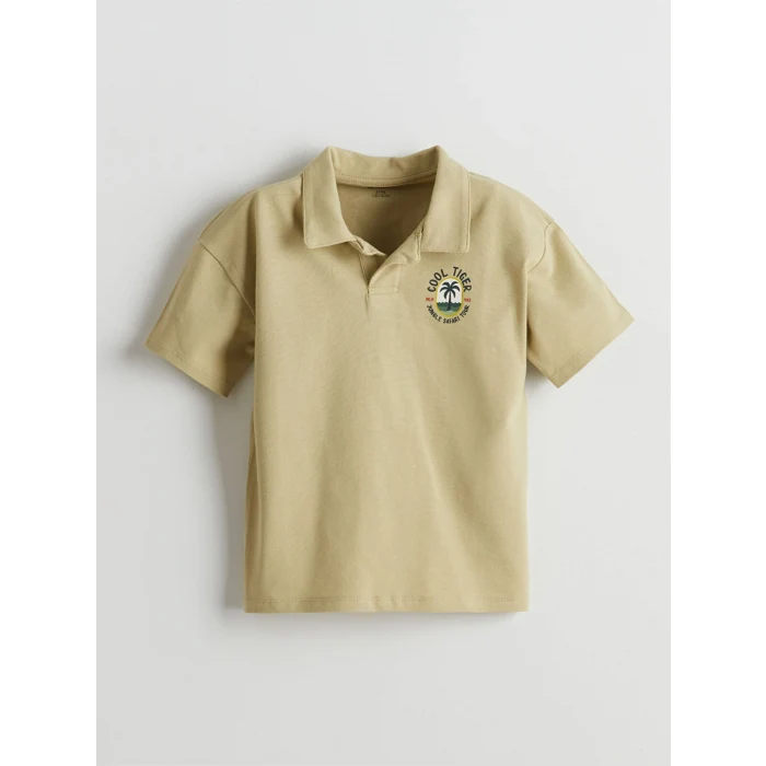 LCW Kids Haki Resort Yaka Baskılı Erkek Çocuk Tişört