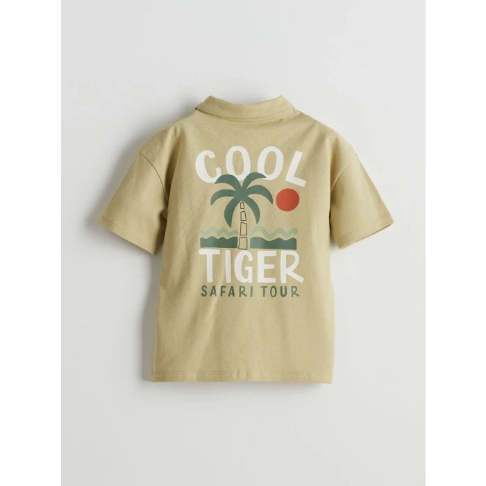 LCW Kids Haki Resort Yaka Baskılı Erkek Çocuk Tişört