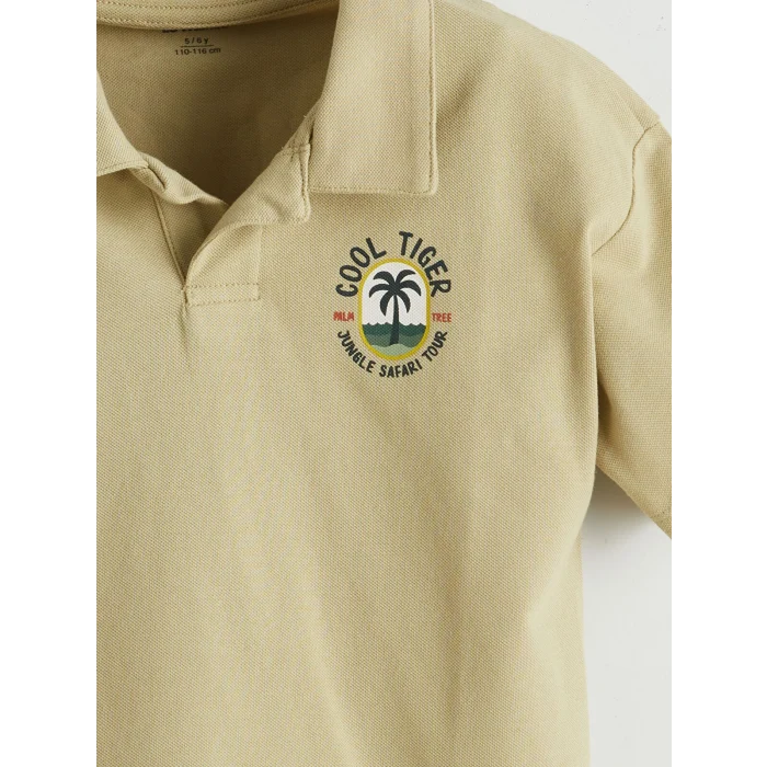 LCW Kids Haki Resort Yaka Baskılı Erkek Çocuk Tişört
