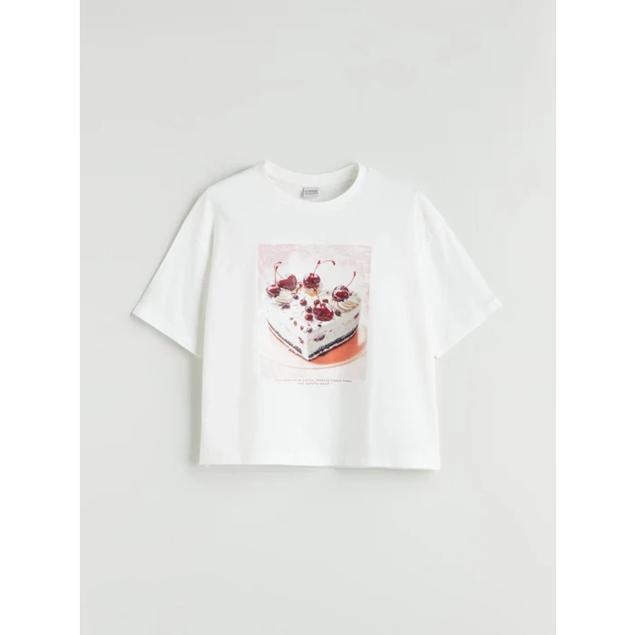 LCW Kids Ekru Bisiklet Yaka Kız Çocuk Tişört