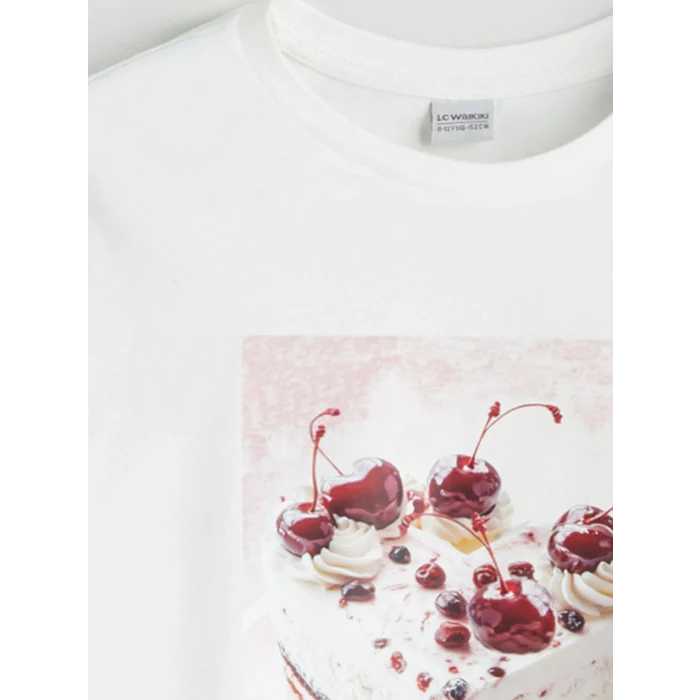 LCW Kids Ekru Bisiklet Yaka Kız Çocuk Tişört