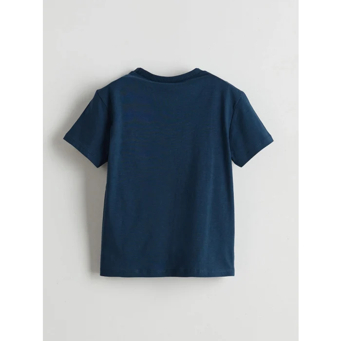 LCW Kids İndigo Bisiklet Yaka Jaws Baskılı Penye Erkek Çocuk Tişört