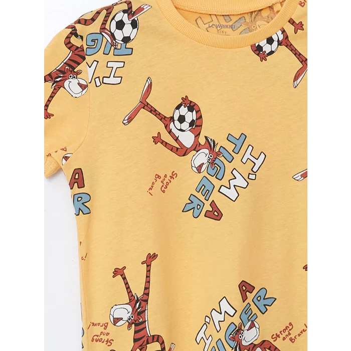 LCW Kids Turuncu Bisiklet Yaka Baskılı Erkek Çocuk Tişört
