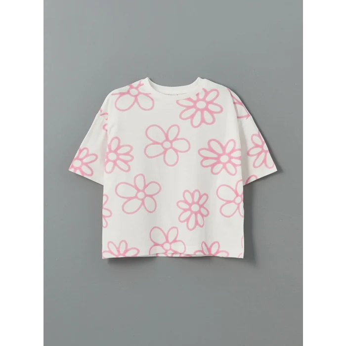 LCW Kids Ekru Bisiklet Yaka Kız Çocuk Tişört