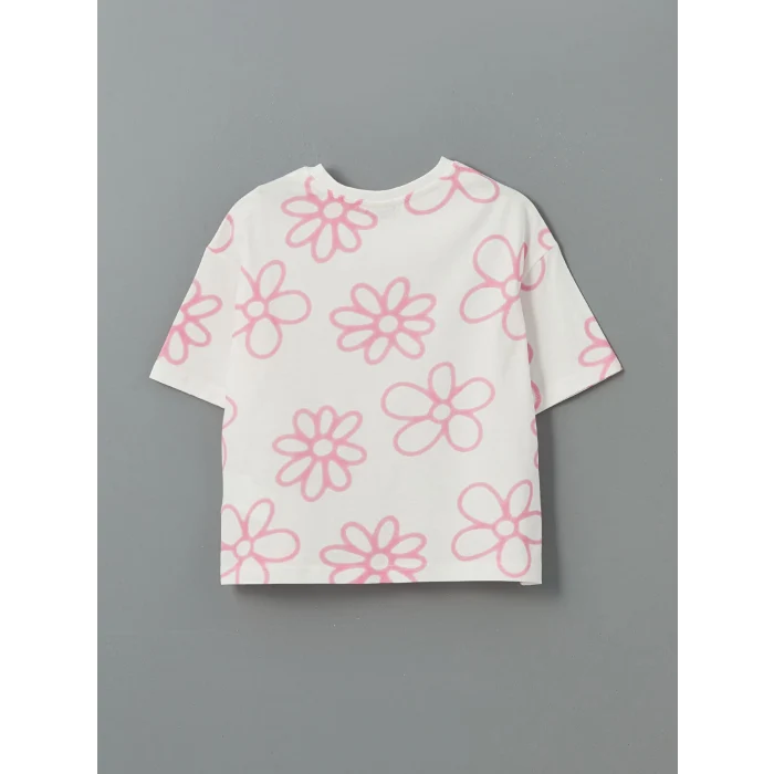 LCW Kids Ekru Bisiklet Yaka Kız Çocuk Tişört