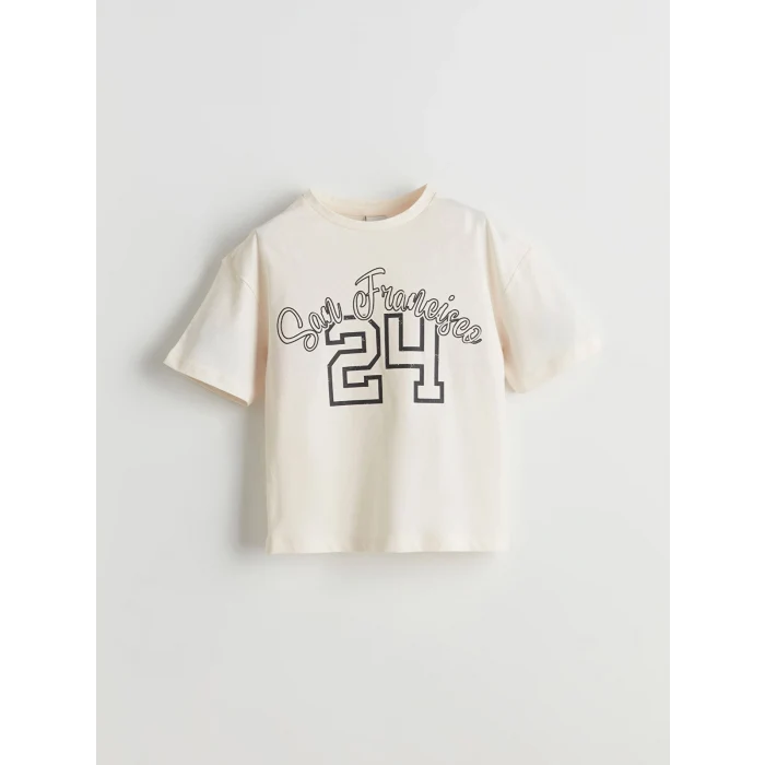 LCW Kids Ekru Bisiklet Yaka San Francisco Baskılı Kız Çocuk Tişört