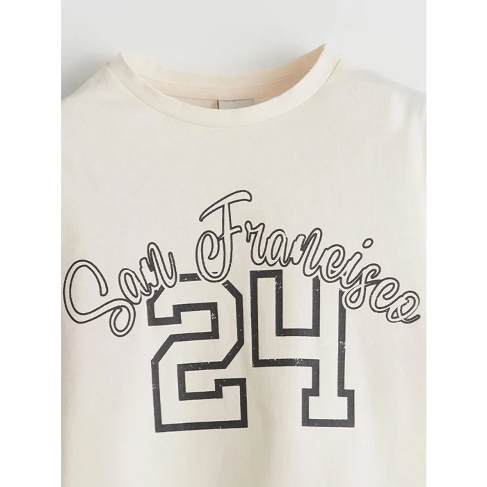 LCW Kids Ekru Bisiklet Yaka San Francisco Baskılı Kız Çocuk Tişört
