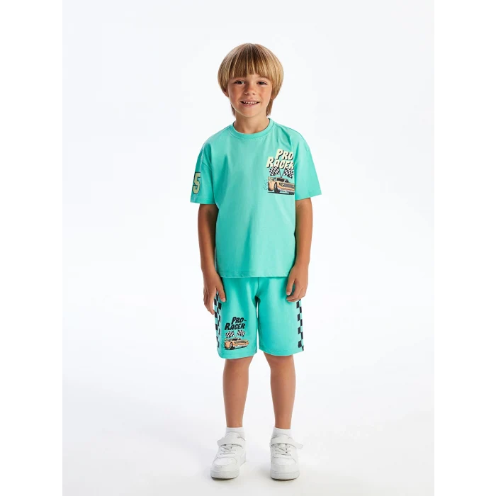 LCW baby Yeşil Los Angeles Baskılı Penye Erkek Bebek Tişört