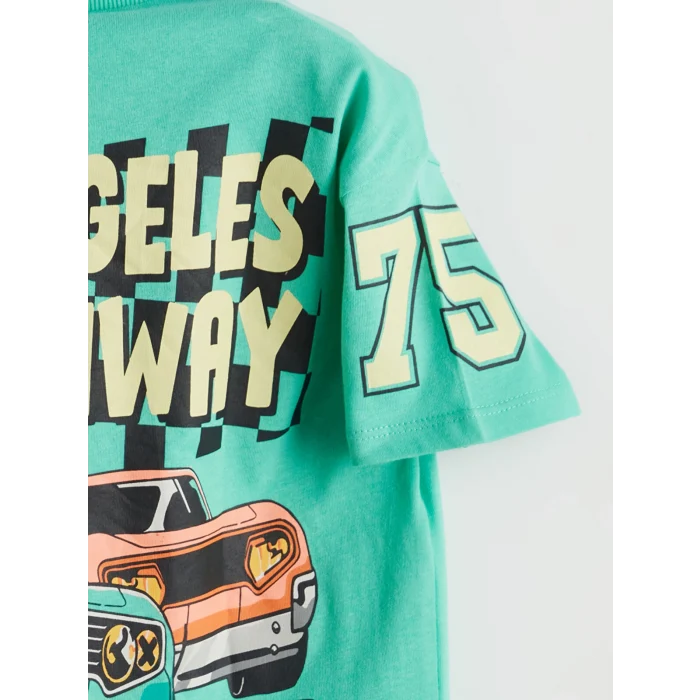 LCW baby Yeşil Los Angeles Baskılı Penye Erkek Bebek Tişört