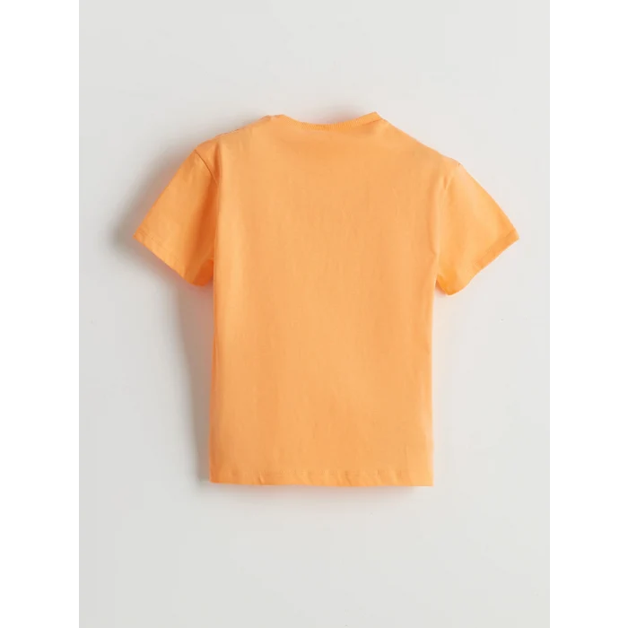 LCW Kids Turuncu Bisiklet Yaka Baskılı Erkek Çocuk Tişört