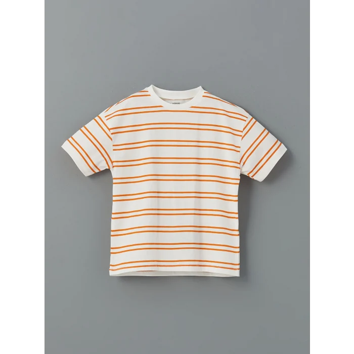 LCW Kids Ekru Bisiklet Yaka Çizgili Erkek Bebek Tişört