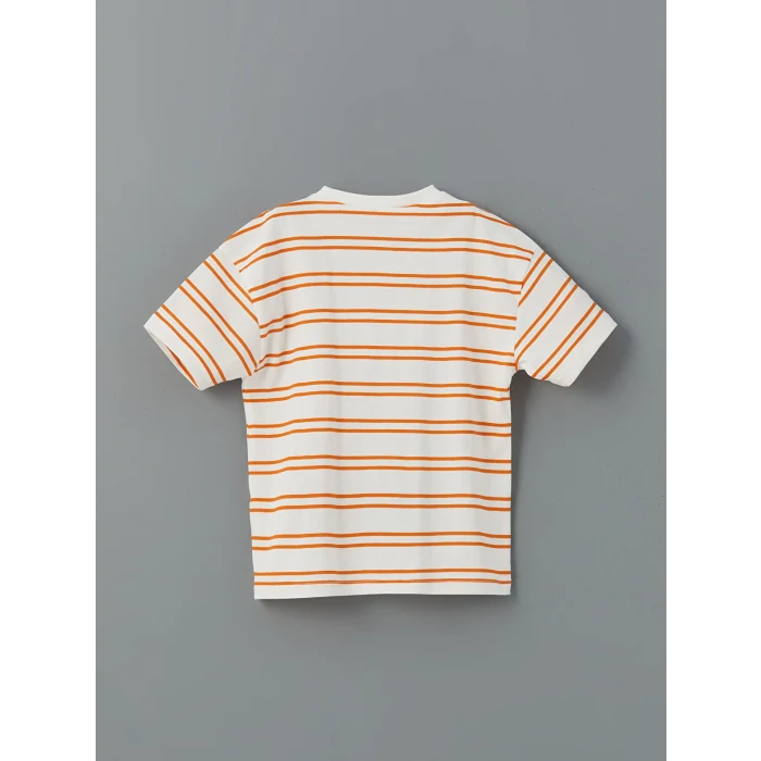 LCW Kids Ekru Bisiklet Yaka Çizgili Erkek Bebek Tişört