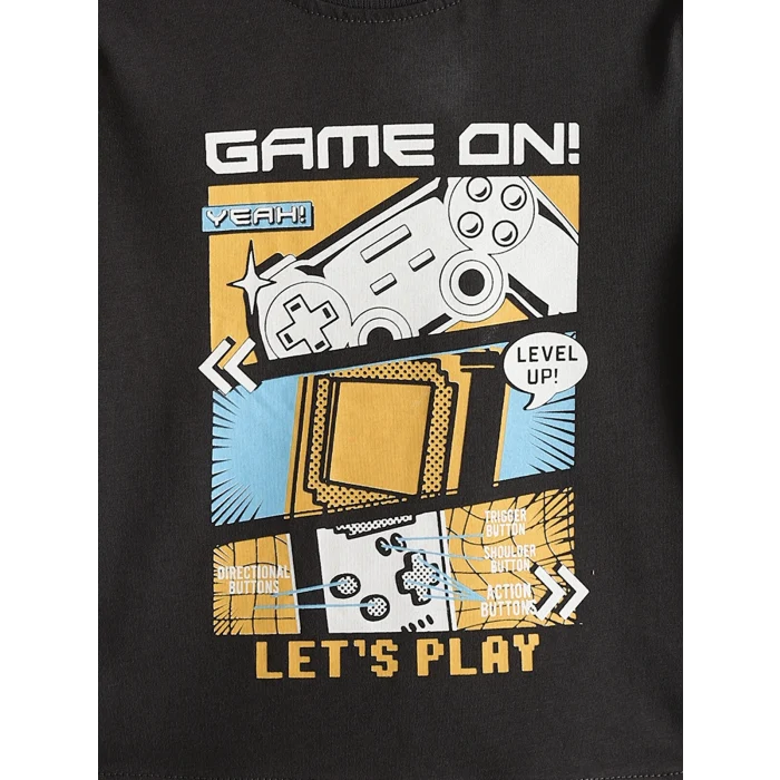 LCW Kids Antrasit Bisiklet Yaka Baskılı Erkek Çocuk Tişört