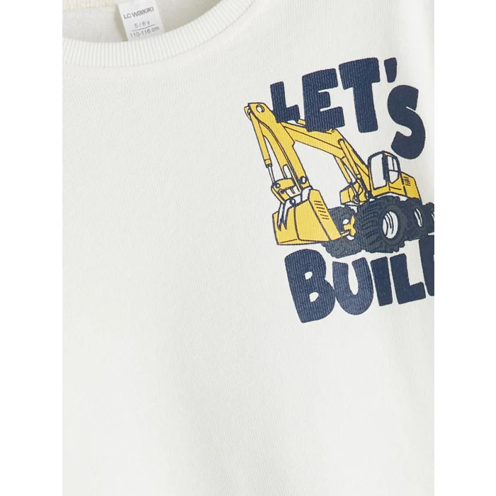 LCW Kids Ekru Bisiklet Yaka Baskılı Erkek Çocuk Tişört