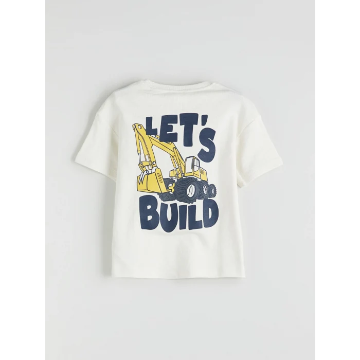 LCW Kids Ekru Bisiklet Yaka Baskılı Erkek Çocuk Tişört