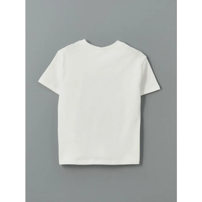 LCW Kids Ekru Bisiklet Yaka Baskılı Erkek Çocuk Tişört