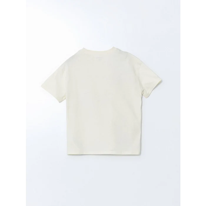 LCW Kids Bej Bisiklet Yaka Baskılı Erkek Çocuk Tişört