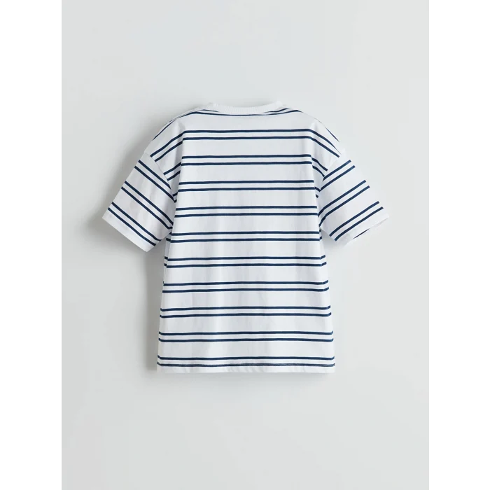 LCW Kids Beyaz Bisiklet Yaka Çizgili Erkek Bebek Tişört