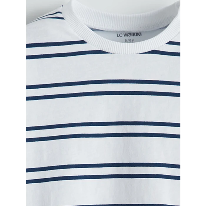 LCW Kids Beyaz Bisiklet Yaka Çizgili Erkek Bebek Tişört