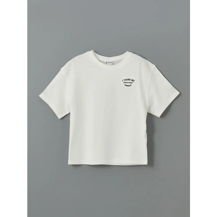 LCW Kids Ekru Bisiklet Yaka Kız Çocuk Tişört