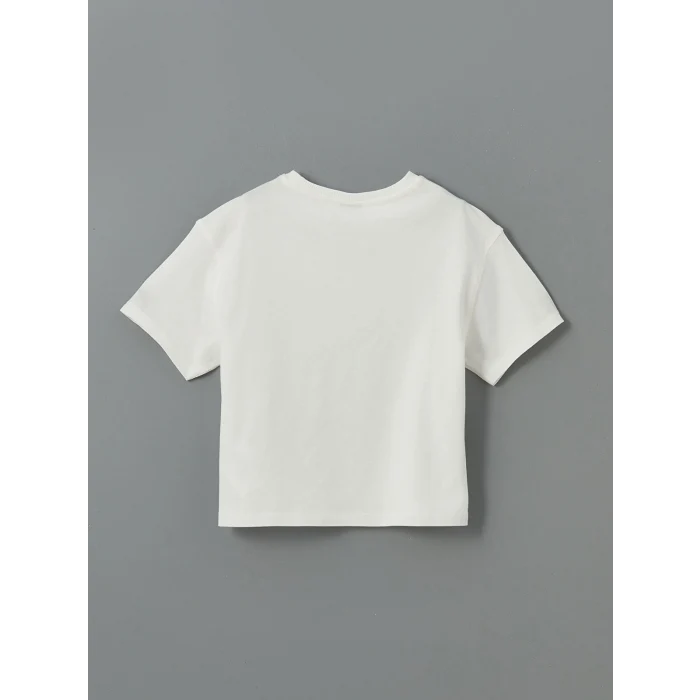 LCW Kids Ekru Bisiklet Yaka Kız Çocuk Tişört