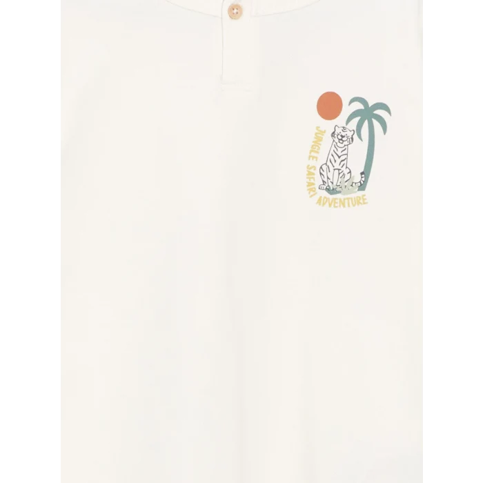 LCW Kids Bej Bisiklet Yaka Baskılı Erkek Çocuk Tişört