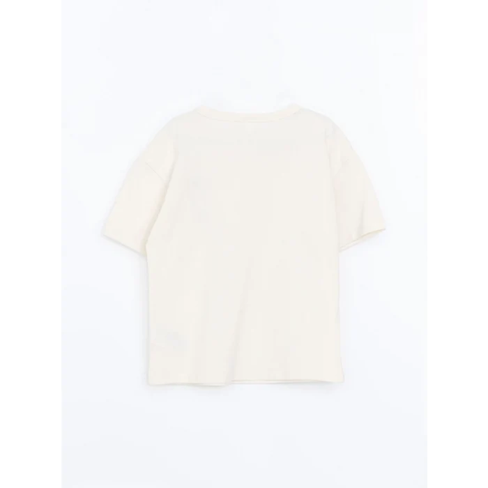 LCW Kids Bej Bisiklet Yaka Baskılı Erkek Çocuk Tişört