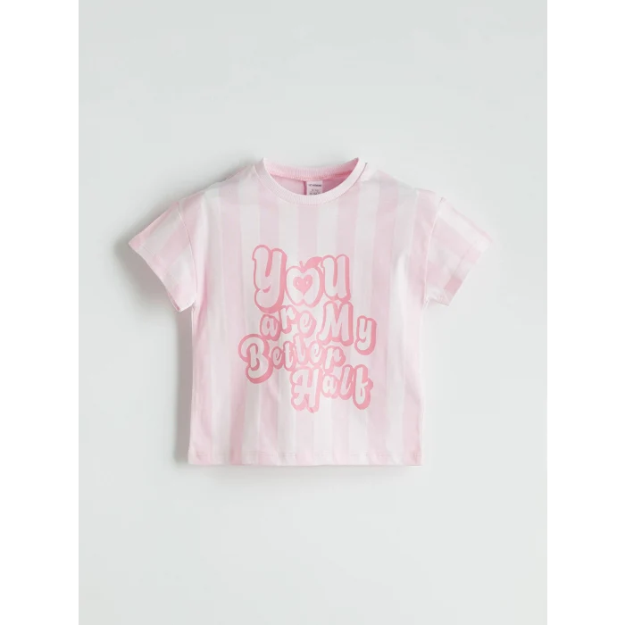 LCW Kids Pembe Bisiklet Yaka Baskılı Kız Çocuk Tişört