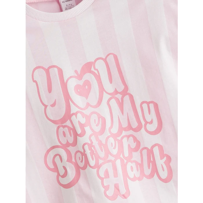 LCW Kids Pembe Bisiklet Yaka Baskılı Kız Çocuk Tişört