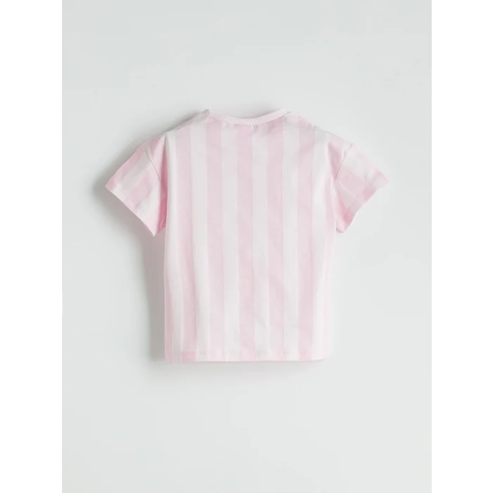 LCW Kids Pembe Bisiklet Yaka Baskılı Kız Çocuk Tişört