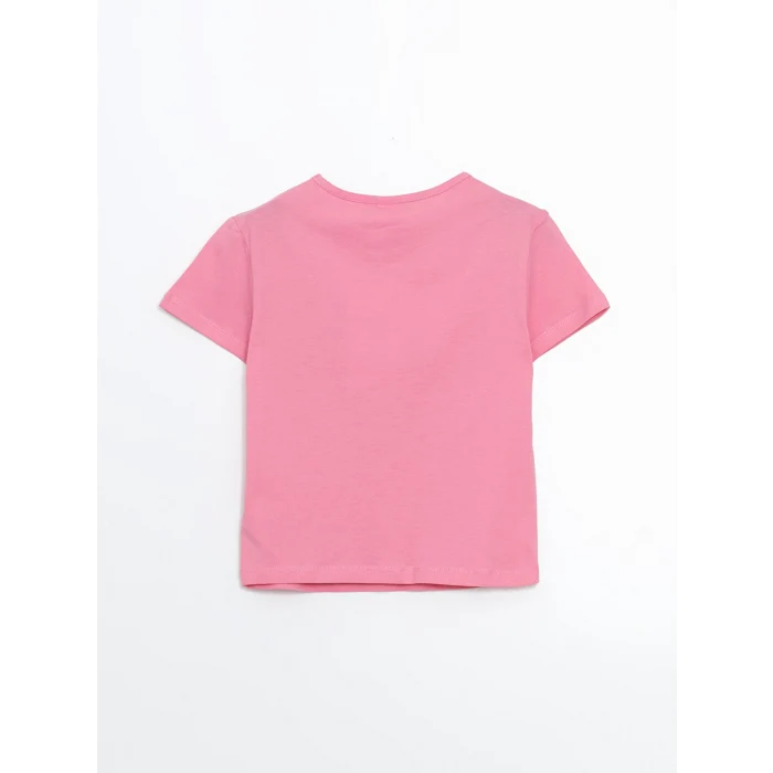 LCW Kids Pembe Bisiklet Yaka Baskılı Kız Çocuk Tişört