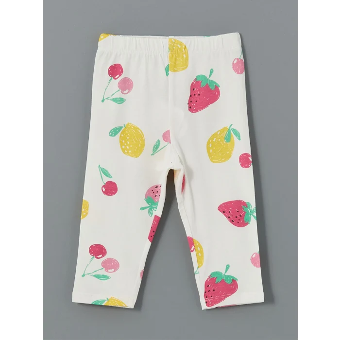 LCW Kids Ekru Beli Lastikli Baskılı Kız Çocuk Tayt