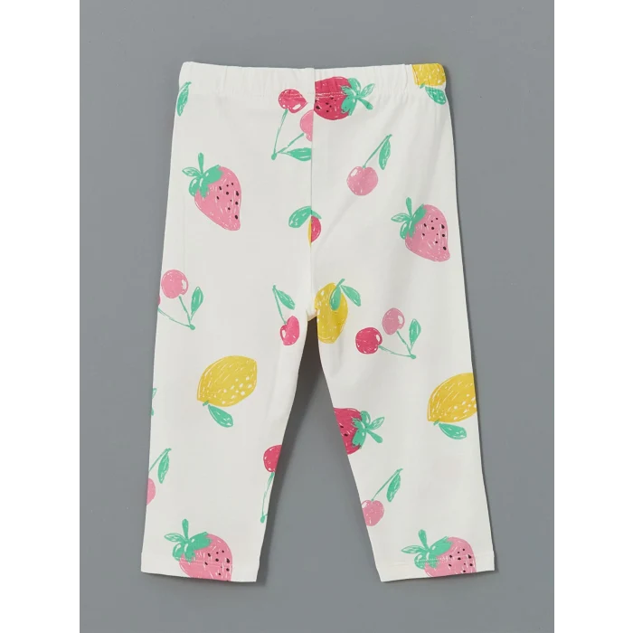 LCW Kids Ekru Beli Lastikli Baskılı Kız Çocuk Tayt