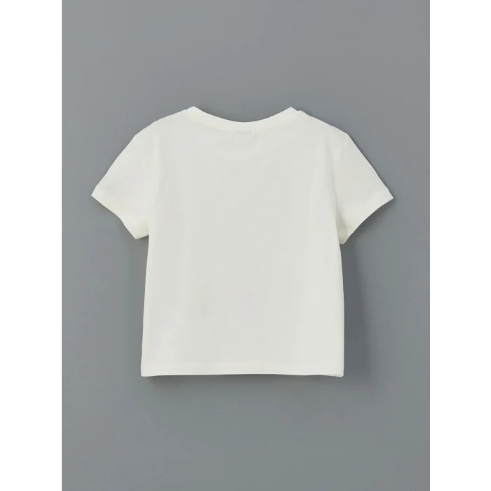 LCW Kids Ekru Bisiklet Yaka Kız Çocuk Tişört