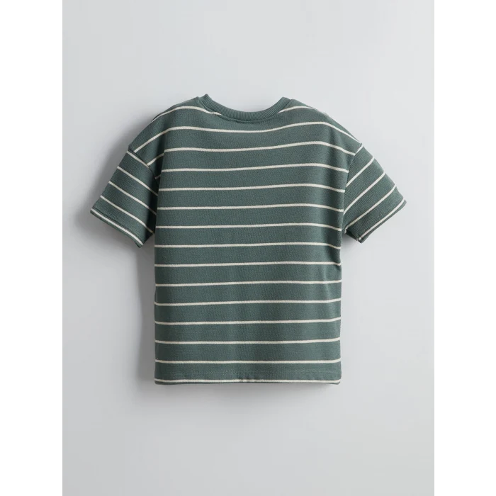 LCW Kids Yeşil Bisiklet Yaka Çizgili Erkek Çocuk Tişört