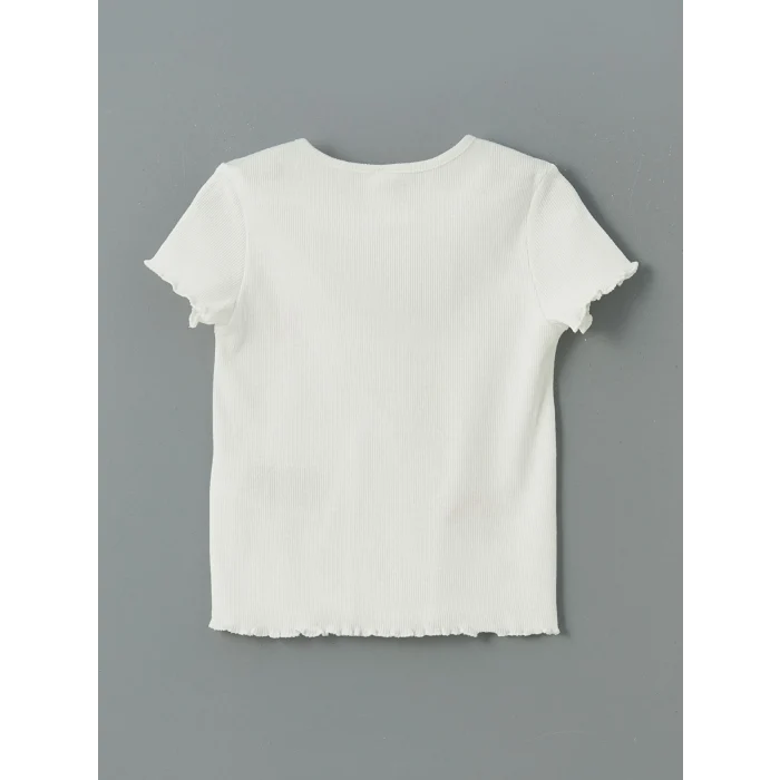 LCW Kids Beyaz Bisiklet Yaka Çiçekli Kız Çocuk Tişört