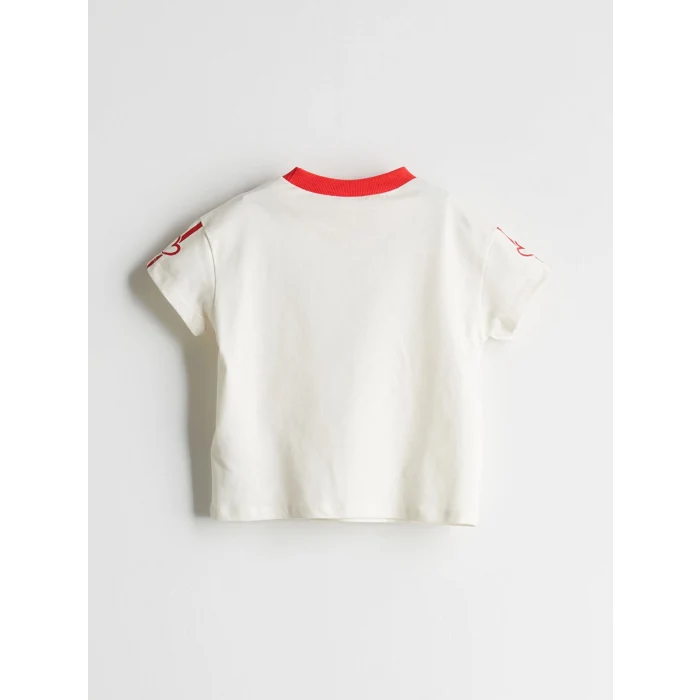 LCW Kids Ekru Bisiklet Yaka Yazı Baskılı Kız Çocuk Tişört
