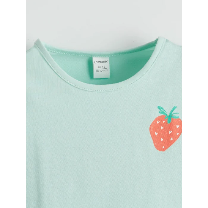 LCW Kids Turkuaz Bisiklet Yaka Baskılı Penye Kız Bebek Tişört