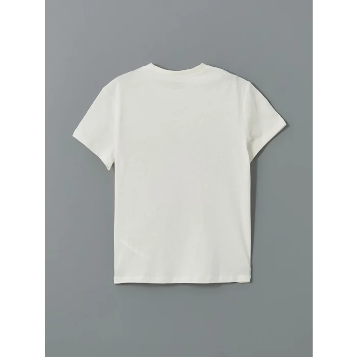 LCW Kids Ekru Bisiklet Yaka Baskılı Penye Erkek Çocuk Tişört