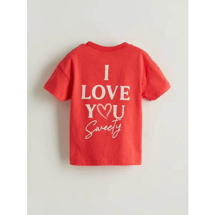 LCW Kids Kırmızı Bisiklet Yaka Baskılı Kız Çocuk Tişört